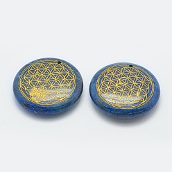 Lapis Lazuli Natural Lapis Lazuli Pendants, Flat Round with Seed of Life/Sacred Geometry, 39x9.5mm, Hole: 1.5mm