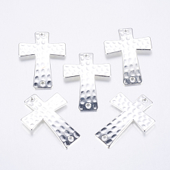 Silver Alloy Links connectors, Cadmium Free & Nickel Free & Lead Free, Hammered Cross, Silver Color Plated, 38x27.5x3mm, Hole: 2mm