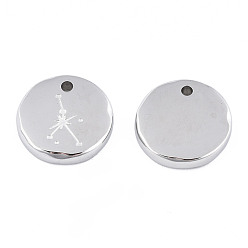 Cancer 316 Surgical Stainless Steel Charms, Flat Round with Constellation, Stainless Steel Color, Cancer, 10x2mm, Hole: 1mm