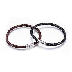 Couleur Mélangete Création de bracelet tressé en cuir, avec fermoirs magnétiques en acier inoxydable, couleur mixte, 8-1/2 pouces (215 mm), 5mm