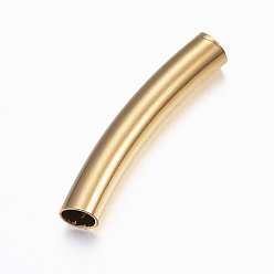 Chapado en Oro Real de 24K 304 perlas de tubo de acero inoxidable, cuentas de fideos de tubo curvo, tubo curvado, real 24 k chapado en oro, 39.5x7x6.5 mm, agujero: 5.5x6 mm