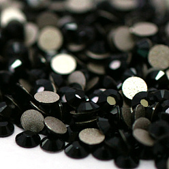 Jet Glass Flat Back Rhinestone, Grade A, Back Plated, Faceted, Half Round, Jet, SS4, 1.5~1.6mm, 1440pcs/bag