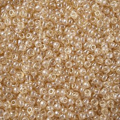 Verge D'or Pâle 12/0 grader des perles de rocaille en verre rondes, couleurs transparentes lustered, verge d'or pale, 12/0, 2x1.5mm, Trou: 0.3mm