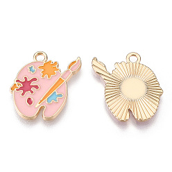 Pink Alloy Pendants, with Enamel, Cadmium Free & Lead Free, Light Gold, Color Palette, Pink, 19.5x18x1.5mm, Hole: 1.8mm