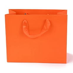 Orange Red Rectangle Paper Bags, with Handles, for Gift Bags and Shopping Bags, Orange Red, 18x22x0.6cm