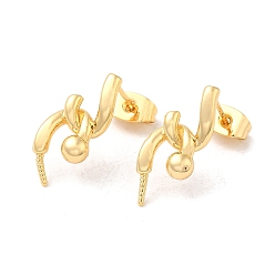 Real 18K Gold Plated Brass Stud Earring Findings, with 925 Sterling Silver Pins, for Half Drilled Beads, Real 18K Gold Plated, 18x8mm, Pin: 12x0.8mm and 1mm(for Half Drilled Beads)