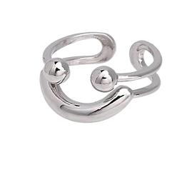 Platinum Rhodium Plated 925 Sterling Silver Ring Smiling Face Open Cuff Ring, Platinum, Inner Diameter: 16mm