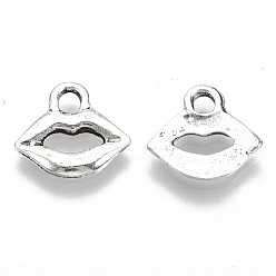 Antique Silver Tibetan Style Alloy Charms, Cadmium Free & Lead Free, Lip, Antique Silver, 12.5x13x1.5mm, Hole: 2mm, about 1478pcs/1000g