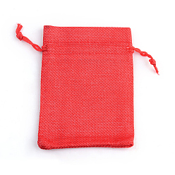 Rouge Sacs en polyester imitation toile de jute sacs à cordon, pour noël, fête de mariage et emballage de bricolage, rouge, 9x7 cm