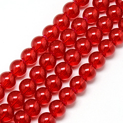 Red Baking Painted Glass Beads Strands, Imitation Opalite, Round, Red, 10mm, Hole: 1.3~1.6mm, about 80pcs/strand, 31.4 inch