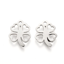 Stainless Steel Color 304 Stainless Steel Charms, Laser Cut, Clover, Stainless Steel Color, 12.5x10x1mm, Hole: 1.2mm