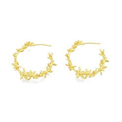 Matte Gold Color Brass Flower of Life Wrap Stud Earrings, Half Hoop Earrings for Women, Nickel Free, Matte Gold Color, 30~31x4~7mm, Pin: 0.6mm