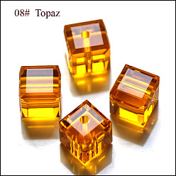 Naranja Imitación perlas de cristal austriaco, aaa grado, facetados, cubo, naranja, 8x8x8 mm (tamaño dentro del rango de error de 0.5~1 mm), agujero: 0.9~1.6 mm