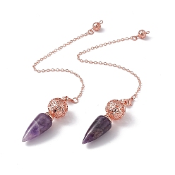 Amethyst Natural Amethyst Dowsing Pendulum Big Pendants, with Rack Plating Rose Gold Tone Brass Findings, Cadmium Free & Lead Free, Cone, 244x2.5mm, Hole: 1.6mm
