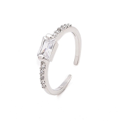 Платина Прямоугольное открытое кольцо-манжета из прозрачного кубического циркония, украшения из латуни для женщин, платина, внутренний диаметр: 17 мм