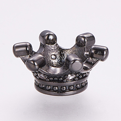 Gunmetal Brass Micro Pave Cubic Zirconia Beads, Crown, Gunmetal, 14x7mm, Hole: 5mm