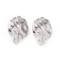 Stainless Steel Color 304 Stainless Steel Stud Earring Finding, with Horizontal Loops, Textured Oval, Stainless Steel Color, 23.5x19.5mm, Hole: 1.6mm, Pin: 0.9mm