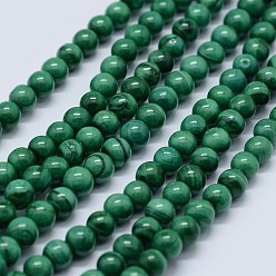 Malaquita Perlas de malaquita naturales hebras, grado ab, rondo, 4 mm, agujero: 0.6 mm, sobre 95 unidades / cadena, 15.5 pulgada (39.5 cm)