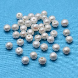 White Grade AAA Natural Cultured Freshwater Pearl Beads, Half Drilled Hole, Half Round, White, 4~4.5x3.5~4.5mm, Hole: 1mm