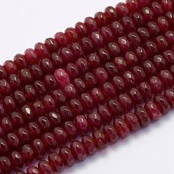 Dark Red Natural White Jade Beads Strands, Rondelle, Faceted, Dyed, Dark Red, 6x4mm, Hole: 1mm, about 93pcs/strand, 14.7 inch(37.5cm)