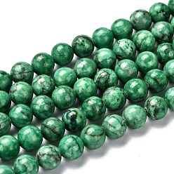 Vert Marbre naturel brins de perles, ronde, teints et chauffée, verte, 8mm, Trou: 1mm, Environ 46 pcs/chapelet, 15 pouce (38 cm)