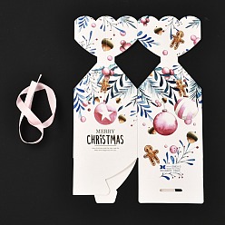 Gingerbread Man Cajas de regalo de papel doblado de tema navideño, con la cinta, para regalos dulces galletas envoltura, blanco, patrón de hombre de pan de jengibre, 8.8x8.8x18 cm