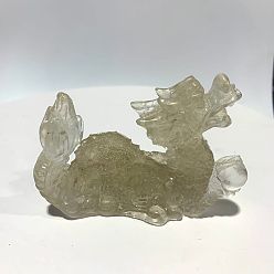 Cristal de Quartz Décorations d'affichage de dragon en cristal de quartz naturel, figurine en résine décoration de la maison, pour la maison ornement feng shui, 85x35x60mm
