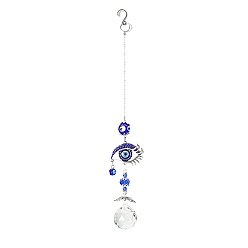 Blue K9 Crystal Glass Big Pendant Decorations, Hanging Sun Catchers, with Metal Hook, Evil Eye, Blue, 402x47.5mm