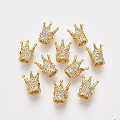 Oro Rack de latón chapado perlas de óxido de circonio cúbico, larga duración plateado, corona, dorado, 12x10x10 mm, agujero: 1.5 mm