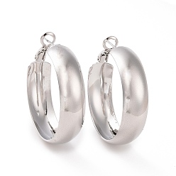 Платинированный Латунные круглые серьги-кольца для женщин, Реальная платина, 34x34x9 мм, штифты : 0.7 мм