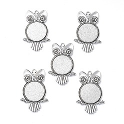 Antique Silver Tibetan Style Alloy Pendant Rhinestone Cabochon Settings, Owl, Cadmium Free & Nickel Free & Lead Free, Antique Silver, Tray: 25mm, 54x35x2.5mm, Hole: 3mm, Fit for 3.5mm rhinestone, about 106pcs/1000g