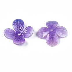 Slate Blue Plastic Beads, Flower, Slate Blue, 19x19x5mm, Hole: 1.4mm