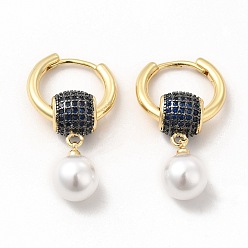 Azul Medio Aretes de aro colgantes de perlas de plástico con cuentas de rondelle de circonita cúbica, joyas de latón chapado en oro real 18k para mujer, sin plomo y cadmio, azul medio, 35 mm, pin: 1 mm