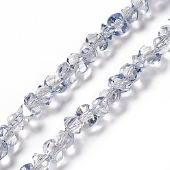 Bleu Acier Clair Transparentes perles de verre de galvanoplastie brins, perle plaquée lustre, facette, bowknot, bleu acier clair, 6x8x7.5mm, Trou: 1.5mm, Environ 93~97 pcs/chapelet, 20.87~21.26 pouce (53~54 cm)