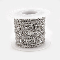 Plaqué Platine Véritable Chaînes de câble en laiton, soudé, avec bobine, ovale, Platine plaqué, 2x1.7x0.4mm, environ 98.42 pieds (30 m)/rouleau
