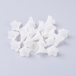 White Flower Acrylic Beads, Frosted, White, about 21mm long, 23mm wide, hole: 1.5mm, about 350pcs/500g