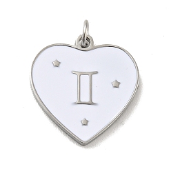 Gemini 304 Stainless Steel Pendants, with Jump Rings and Enamel, Heart, Stainless Steel Color, Gemini, 15x15x1.5mm, Hole: 2.8mm