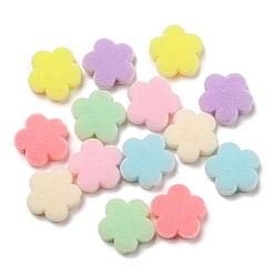 Mixed Color Flocky Acrylic Beads, Puffed Flower, Mixed Color, 14x14.5x5mm, Hole: 2mm