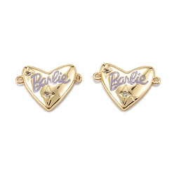 Real 18K Gold Plated Brass Micro Pave Clear Cubic Zirconia Links Connectors, with Enamel, Heart with Word, Lilac, Real 18K Gold Plated, 18x13x3mm, Hole: 1mm