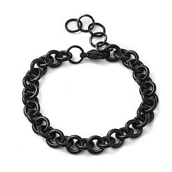 Electrophoresis Black Ion Plating(IP) 304 Stainless Steel Rolo Chain Bracelets, with Lobster Claw Clasps, Electrophoresis Black, 7 inch(17.7cm), 8.5mm