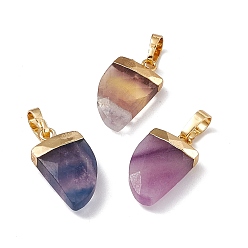 Golden Natural Fluorite Pendants, Faceted Scabbard Charms, with Rack Plating Brass Findings, Golden, 18x10.5x5mm, Hole: 6x3.5mm