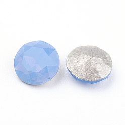Air Blue Opal Pointed Back & Back Plated K9 Glass Rhinestone Cabochons, Grade A, Faceted, Flat Round, Air Blue Opal, 8x4.5mm