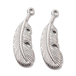 Stainless Steel Color 304 Stainless Steel Pendants, Feather, Stainless Steel Color, 22x7.5x1.5mm, Hole: 1mm