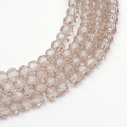 Tan Transparent Glass Bead Strands, Faceted(32 Facets) Round, Tan, 6mm, Hole: 1mm, about 100pcs/strand, 24 inch