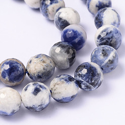 Sodalite Faceted Natural Sodalite Round Bead Strands, 8mm, Hole: 1mm, about 47pcs/strand, 14.9 inch
