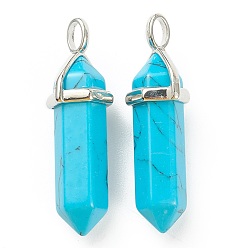 Synthetic Turquoise Synthetic Turquoise Pendants, with Platinum Tone Brass Findings, Bullet, 39.5x12x11.5mm, Hole: 4.5x2.8mm