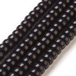 Negro Los granos de cáscara de coco hebras, teñido, Rondana plana, negro, 7x4 mm, agujero: 0.5~1 mm, sobre 114 unidades / cadena, 18.3 pulgada (46.5 cm)
