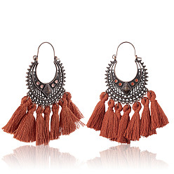 Indian Red SHEGRACE Alloy Dangle Chandelier Earrings, with Epoxy and Yarn Tassel, Red Copper, Indian Red, 76x60mm