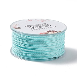 Cyan Round Waxed Polyester Cord, Twisted Cord, Cyan, 1mm, about 49.21 Yards(45m)/Roll