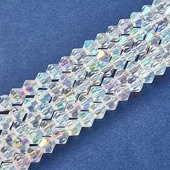White Handmade Glass Faceted Bicone Beads, Half AB Color Plated, White, 6mm, Hole: 1mm, about 46pcs/strand, 10.63 inch